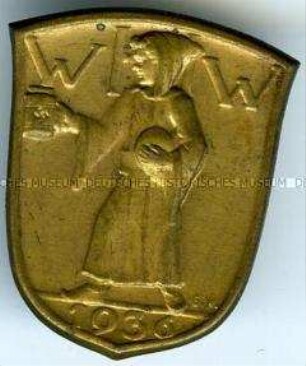 WHW-Abzeichen, Kind mit Sammelbüchse, Straßensammlung im Gau München-Oberbayern vom März 1936