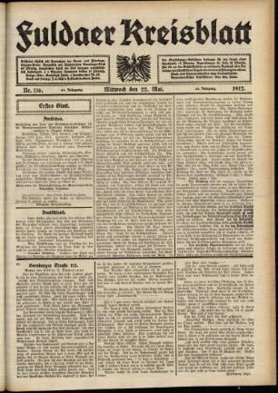 Erste Ausgabe vom Mittwoch, den 22. Mai 1912.