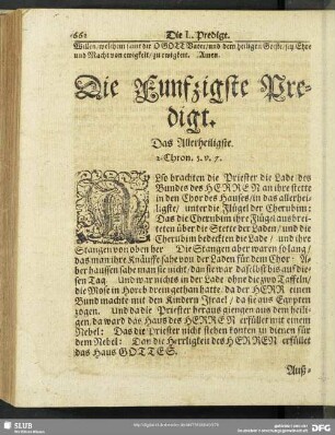 Die Funfzigste Predigt. Das Allerheiligste. 2.Chron.5.v.7