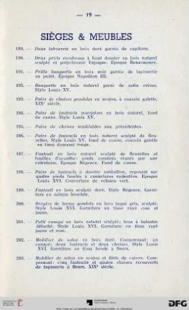 Sièges & meubles (Nr. 189-226)