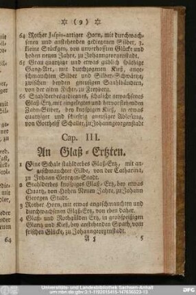 Cap. III. An Glaß-Ertzen.