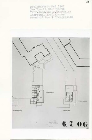 Treffpunkt Steinplatz, Berlin-Charlottenburg (Diplomarbeit bei Willy Kreuer): Grundriss 6. - 7. Obergeschoss