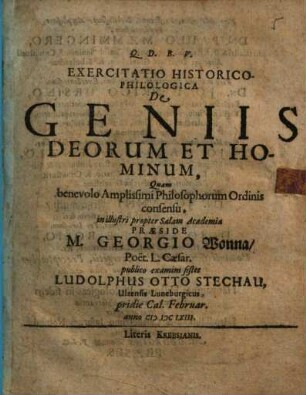 Exercitatio historico-philologica de geniis deorum et hominum