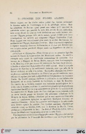 Progress of Egyptology : progrès des études arabes