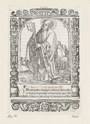 Heiliger Petrus, aus: Peter Apian, "Hortulus anime", Nürnberg 1517