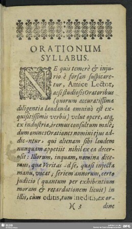 Orationum Syllabus