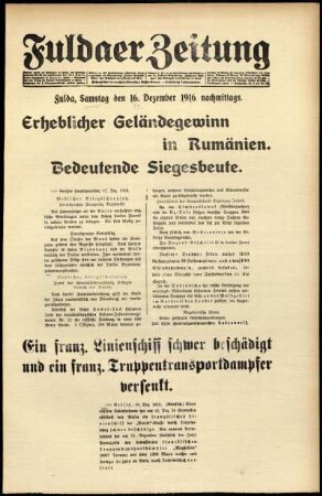 Zweite Ausgabe vom Samstag, den 16. Dezember 1916.