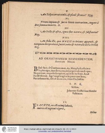 Ad ornatissimum respondentem, Amicum Meum.