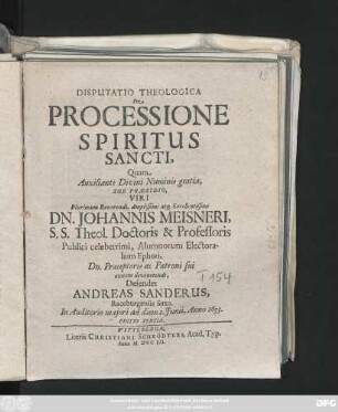 Disputatio Theologica De Processione Spiritus Sancti