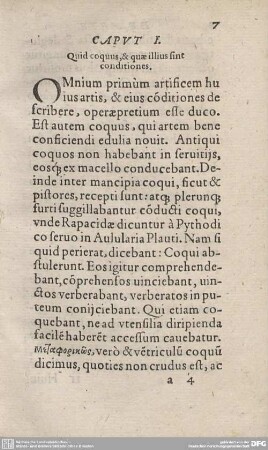 CAPUT I. Quid coquus, & quae illius sint conditiones.