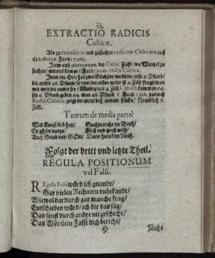 Folgt der dritt und letzte Theil. Regula Positionum