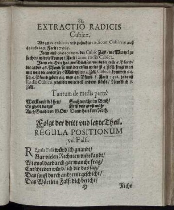 Folgt der dritt und letzte Theil. Regula Positionum
