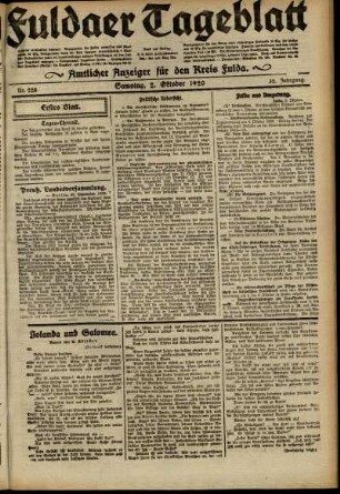 Erste Ausgabe vom Samstag, den 02. Oktober 1920.
