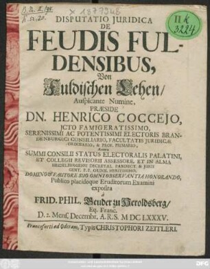 Disputatio Iuridica De Feudis Fuldensibus, Von Fuldischen Lehen