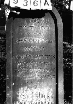 Grabstein 936 (Index: 99802610) Material: Sandstein Zustand: leicht verwittert Maße HxBxT: 122x49x18 cm Beschreibung: Sockel, Stele mit Rundbogen und profilierter Rand Besonderheit: Endreim: Grabstein 936A