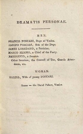 The works of the right honourable Lord Byron, 12. The two Foscari : an historical tragedy