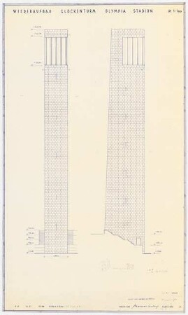 Olympia-Stadion Berlin Glockenturm. Wiederaufbau: 2 Ansichten 1:100
