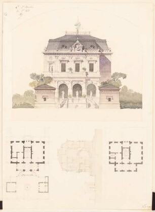 Villa: Grundrisse, Aufriss und Schnitt