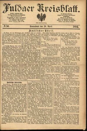Erste Ausgabe vom Samstag, den 28. April 1894.