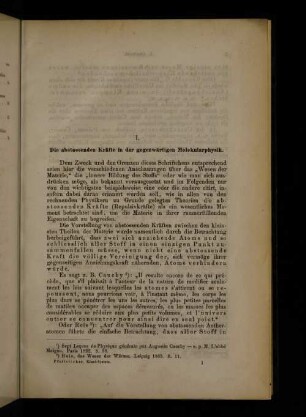 I. Die abstossenden Kräfte in der gegenwärtigen Molekularphysik.