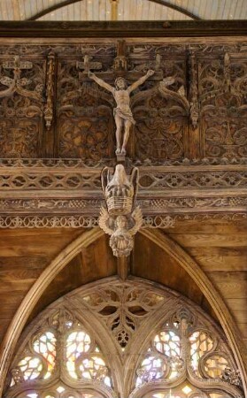 Frankreich. Bretagne. Finistere. Lambader. Chapelle Notre Dame. 15 Jahrhundert. Geschnitzter Lettner im Flamboyantstil. 1481