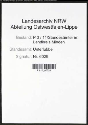 Heiratsregister Standesamt Unterlübbe