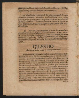 Quaestio An Meteora sine corpora imperfecte mixta?