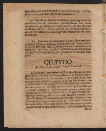 Quaestio An Meteora sine corpora imperfecte mixta?