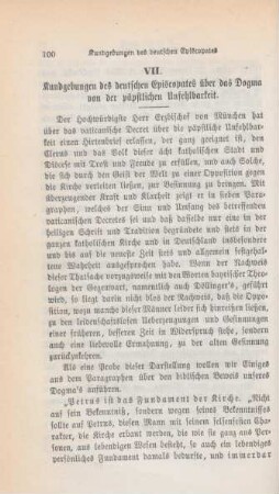 100-123 Kundgebungen des deutschen Episcopates über das Dogma von der päpstlichen Unfehlbarkeit