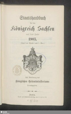 1903: Staatshandbuch für den Freistaat Sachsen