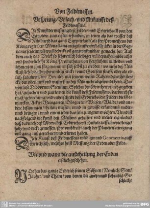 Ursprung/ Ursach/ und Ankunfft deß Feldtmessens.