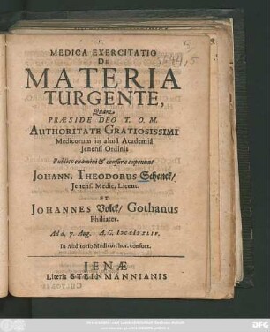 Medica Exercitatio De Materia Turgente