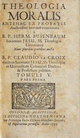 Theologia Moralis, 5,[1]. [Liber V]