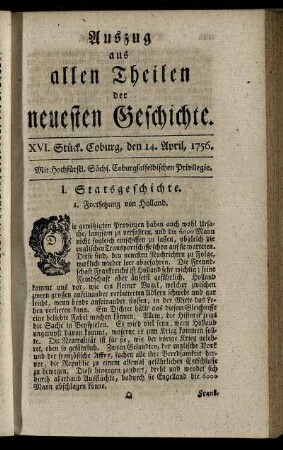 XVI. Stück. Coburg, den 14. April, 1756.