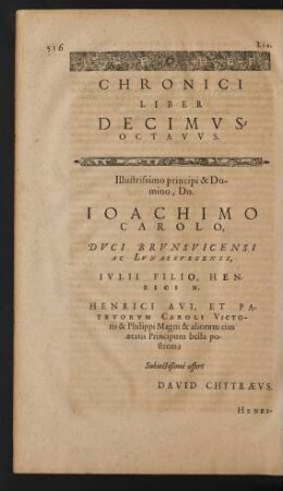 Chronici Liber Decimusoctavus.