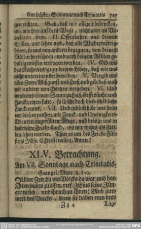 XLV. Betrachtung. Am VII. Sonntage nach Trinitatis. Evangel. Marc. 8. 1-9
