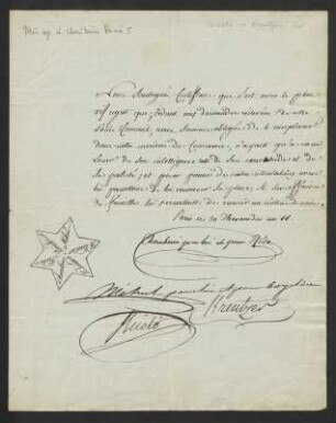 Niederschrift betreffend den von Cherubini, Méhul u.a. geleiteten Verlag "Magasin du Musique" "Nous soulignés ..."