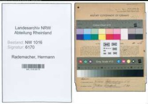 Entnazifizierung Hermann Rademacher , geb. 10.02.1922 (Beamter)