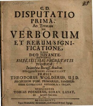 Disputatio Prima. Ad Titulum De Verborum Et Rerum Significatione