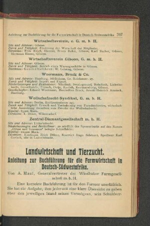 Landwirtschaft und Tierzucht.