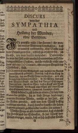 Discurs von der Sympathia und Heilung der Wunden, ohne Berühren.