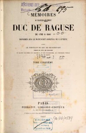 Mémoires du Maréchal Marmont, Duc de Raguse : de 1792 à 1841 ; imprimés sur le manuscrit original de l'auteur. 5