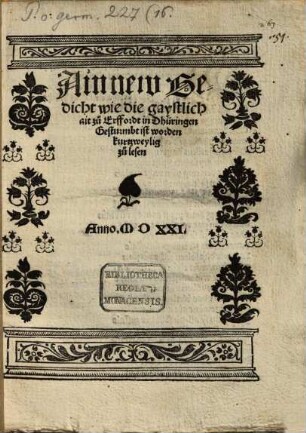 Ain new Gedicht wie die gaystlichait zu Erffordt in Dhüringen Gesturmbt ist worden : kurtzweylig zu lesen