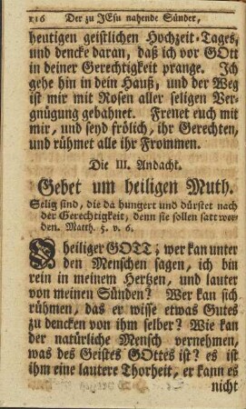 Die III. Andacht. Gebet um heiligen Muth