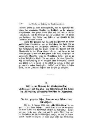 An die geehrten Leser, Freunde und Gönner der Mittelschule
