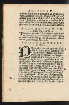Argumentum In epistolam Pauli ad Titum.