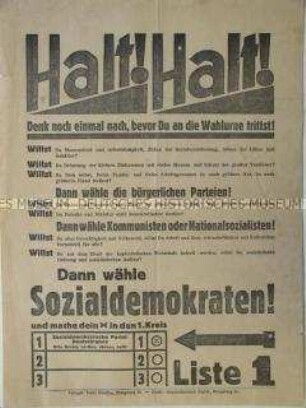 Wahlflugblatt der SPD zur Reichstagswahl im Juli 1932 ?