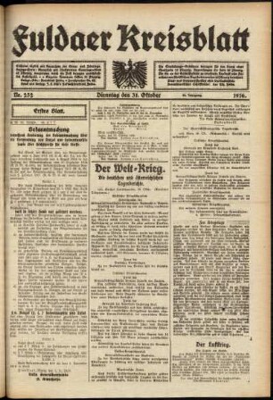 Erste Ausgabe vom Dienstag, den 31. Oktober 1916.