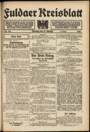 Erste Ausgabe vom Dienstag, den 31. Oktober 1916.