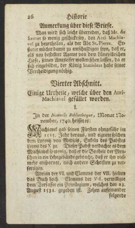Vierter Abschnitt. Einige Urtheile, welche über den Anti-Machiavel gefället worden.